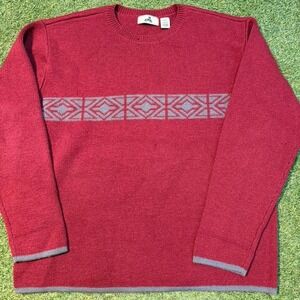 Red vintage 90s wool sweater with grey pattern Size L #winterwear #knitwear
